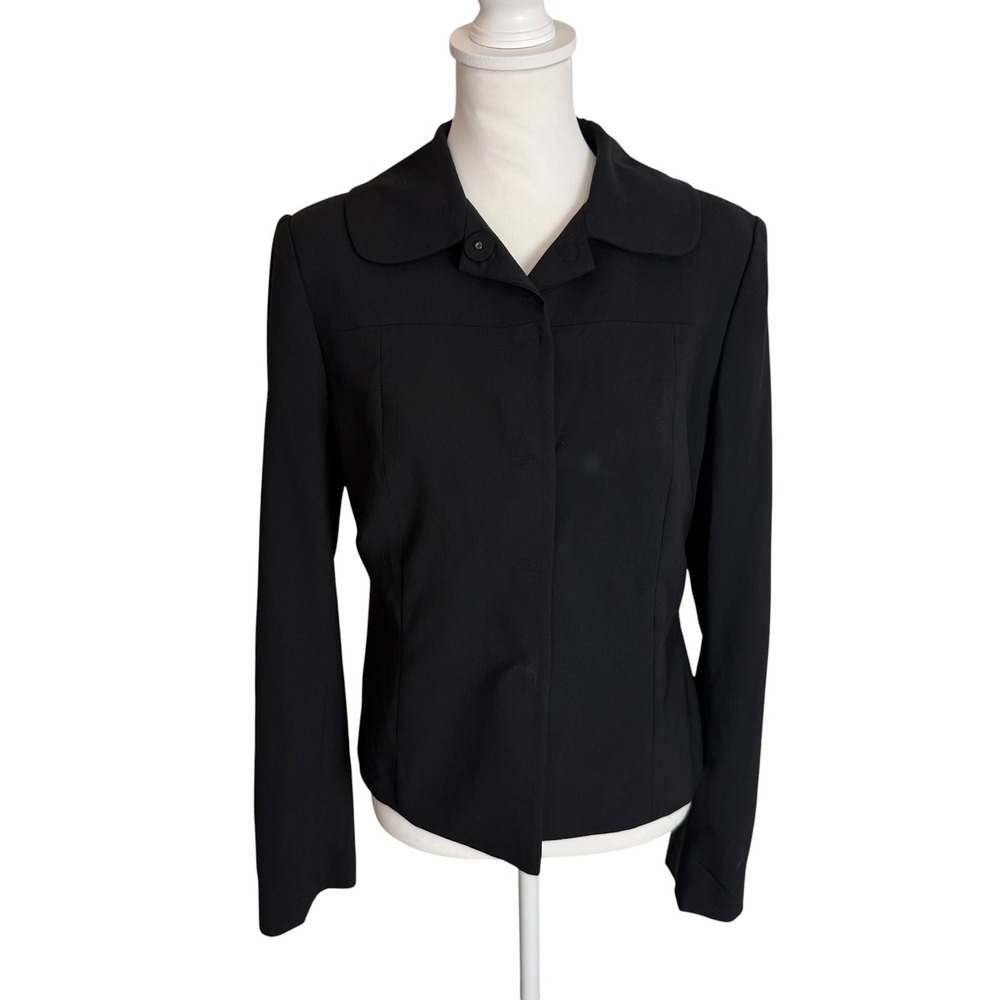 Magaschoni Collection Black Wool Blend Peplum Blazer Pleated Peter Pan Collar